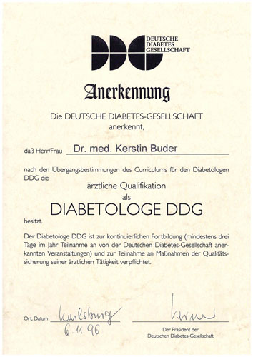 Anerkennung Diabetologe DDG Dr. med. K. König